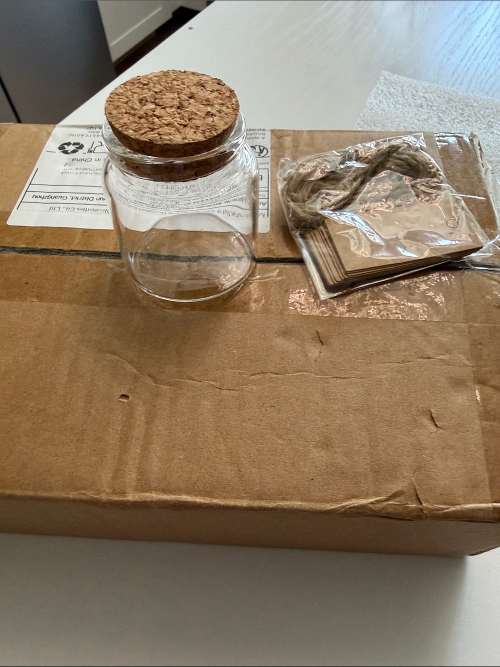 NWOT Small Glass Jar with Cork Lid and Tags new in box